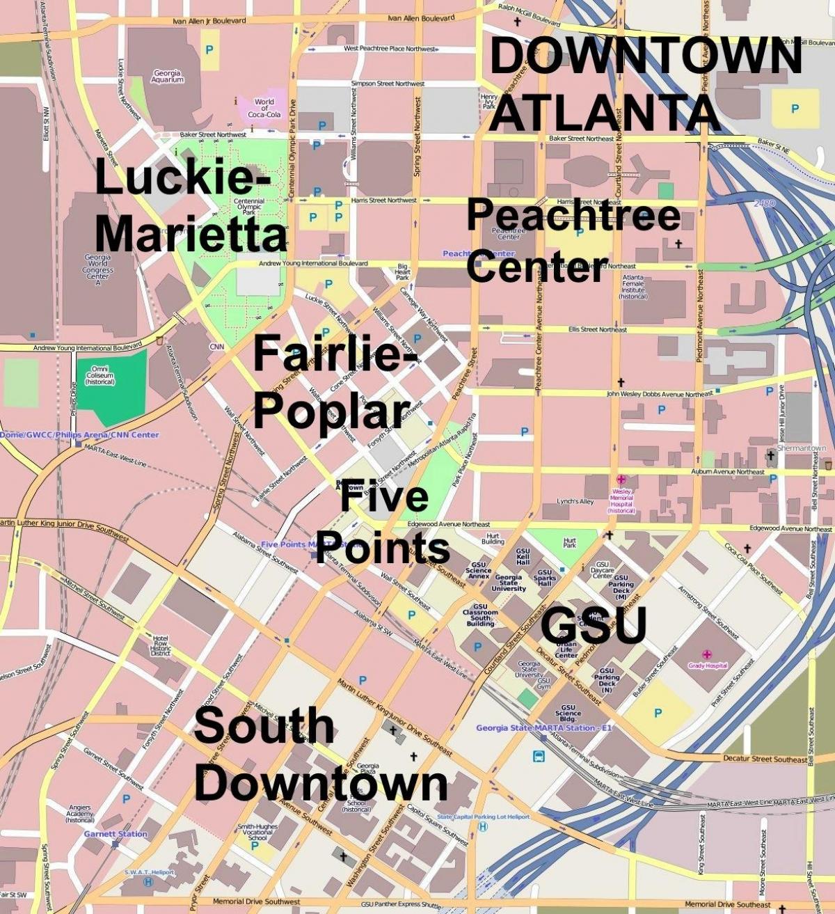 מפה של מרכז העיר אטלנטה