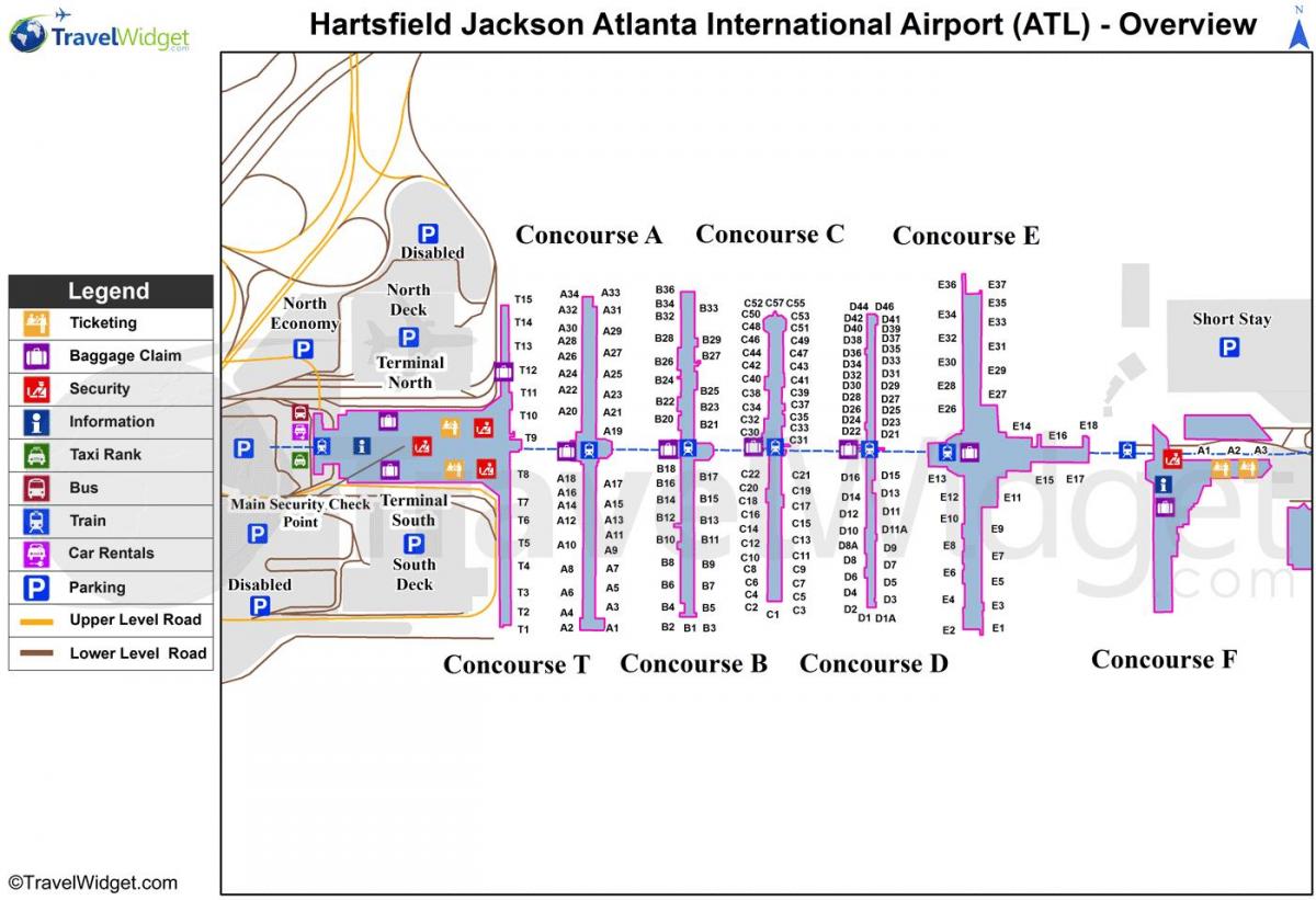 מפה של הרטפילד ג ' קסון אטלנטה שדה התעופה הבינלאומי